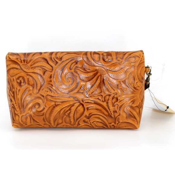 A6 NWT PATRICIA NASH Valerie Logo Embossed Leather FoldOver Wristlet Clutch Bag - Picture 3 of 7